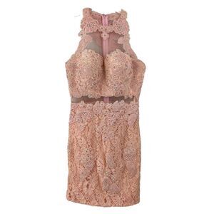 CINDERELLA DIVINE LACE ILLUSION‎ MINI DRESS 1586S Pink Sparkle Womens 10 prom